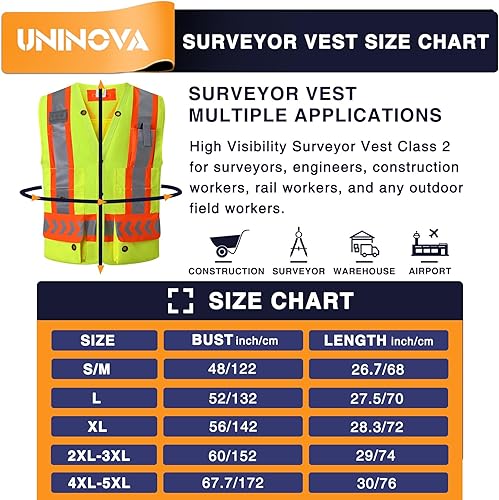 Miniatura 5 de UNINOVA Chaleco de seguridad reflectante para hombre, clase 2 malla chalecos de seguridad reflectantes, Sv6165 Amarillo (servicio pesado)