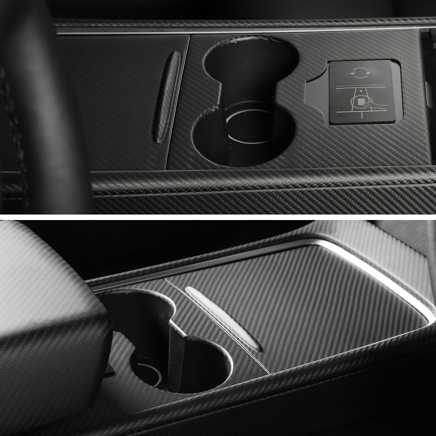 Center Console Wrap Compatible with Tesla Model 3 Model Y 3K Real Carbon Fiber Console Cover Interior Decoration Wrap Kit 2PCS Accessories for Tesla Model 3/Y 2020-2023(Matte Carbon Fiber)