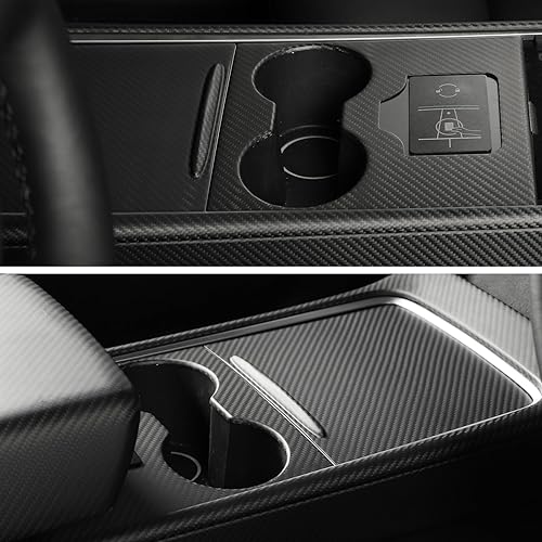 Miniatura 4 de Envoltura de consola central compatible con Tesla Model 3 Model Y 3K de fibra de carbono real, kit de envoltura de decoración interior, 2 accesorios