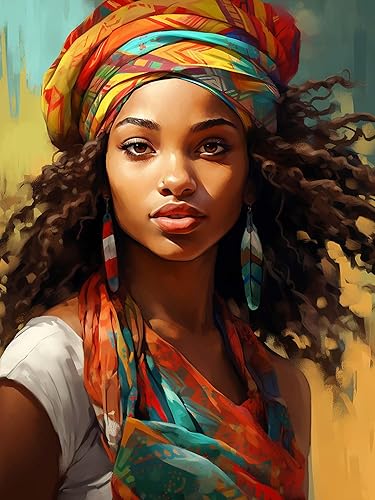 SKRYUIE Kits de pintura de diamantes para mujer africana 5D, kits de arte de diamantes para adultos afroamericanos, taladro redondo completo, punto