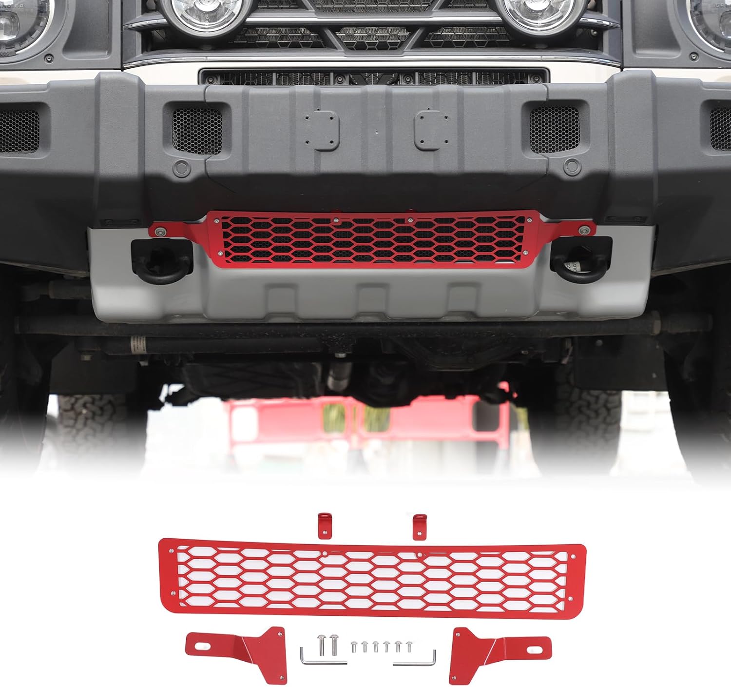 Compatible with INEOS Grenadier 2020-2024 Accessories Front Grill Mesh Inserts, Carbon Steel Front Bumper Honeycomb Mesh Air Intake Protection Grille Decoration Exterior Accessories (Red)
