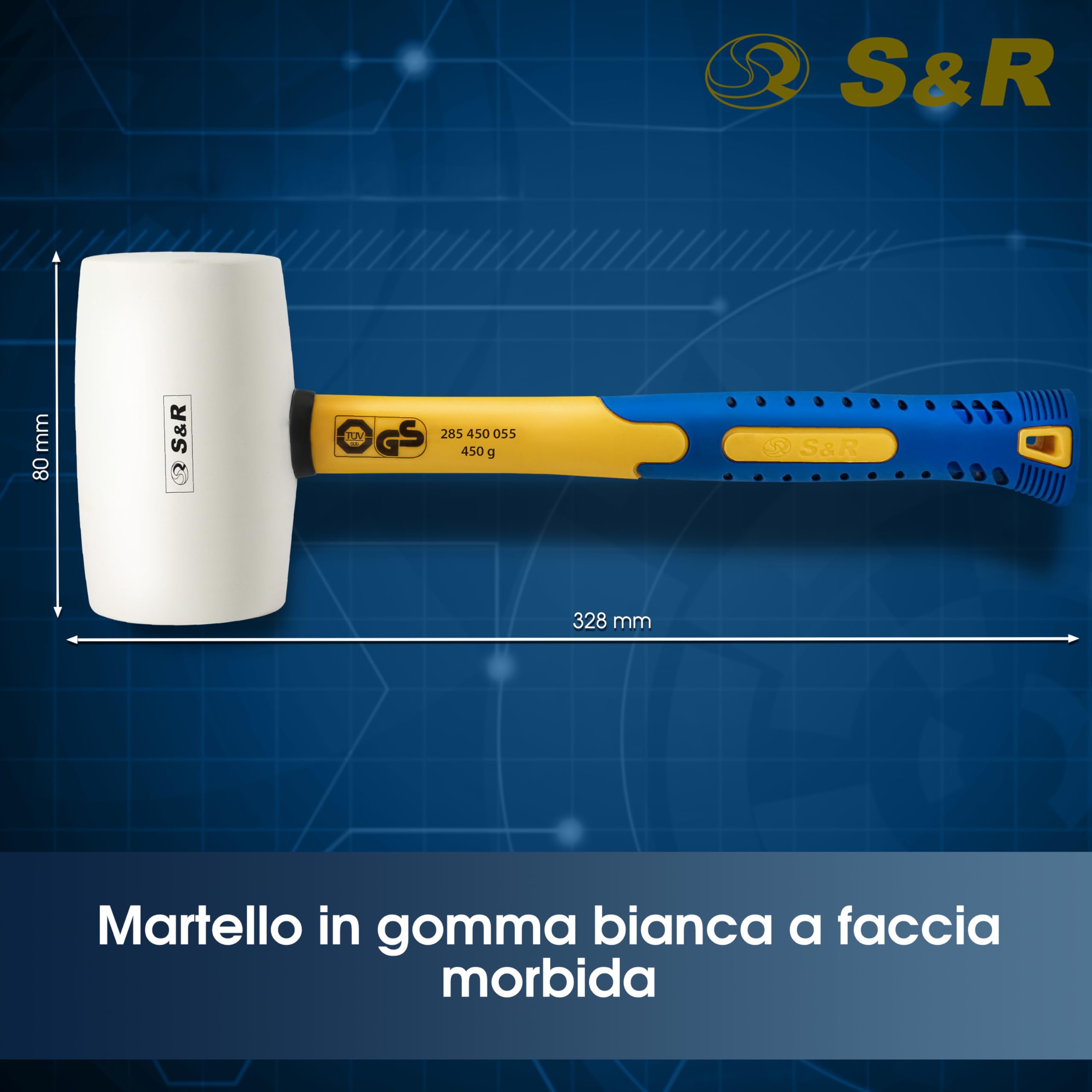 S&R Martello Gomma Bianco 450g 55mm Naturale Professionale per Piastrelle Antivibrazioni