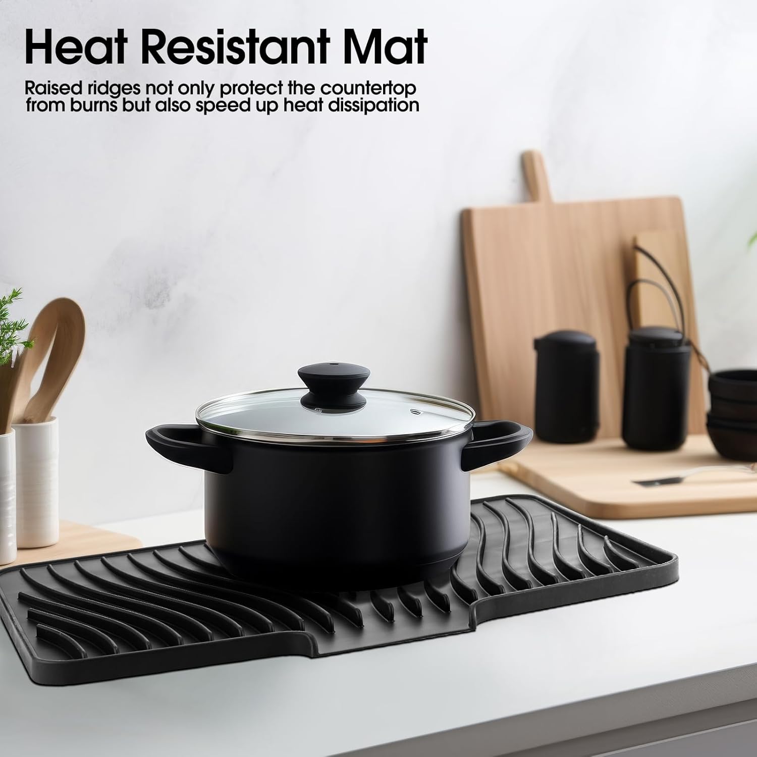 Teenyyou Extra Large Silicone Dish Drying Mat For Kitchen Counter Drying Pad 23.6 x 19 Inch Rubber Dish Drainer Mat with Drain Lip for Sink Drawer Liner(Black)