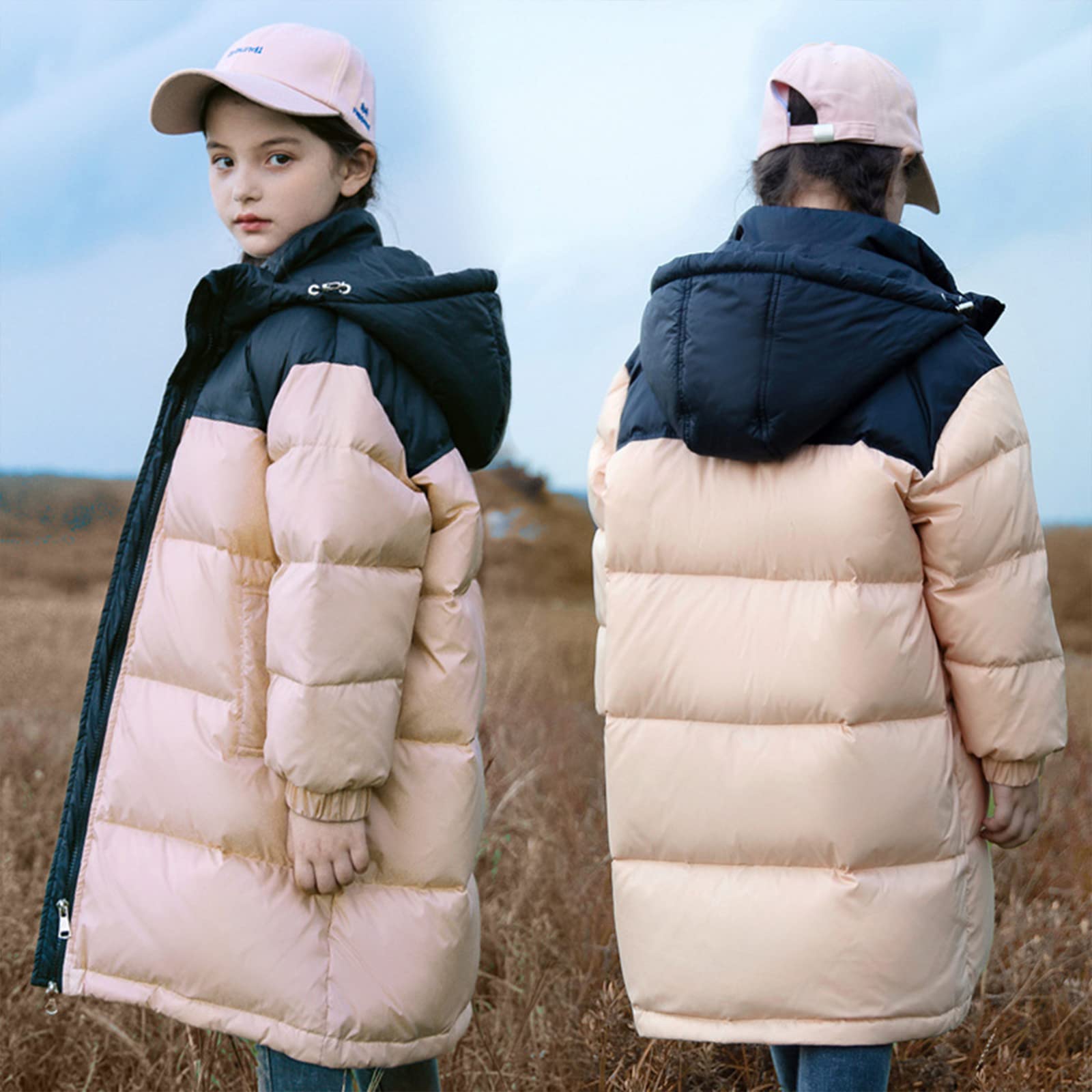 Piumino per Bambini Inverno Ispessimento Caldo di Media Lunghezza Ragazzi e Ragazze Soffice Piumino D'Anatra Bianco Giacca con Cappuccio Antivento