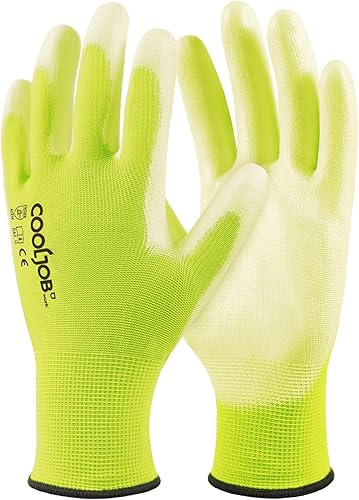 Miniatura 17 de COOLJOB Paquete de 12/60 pares de guantes de trabajo de seguridad a granel con revestimiento de poliuretano de agarre, guantes de punto sin costuras