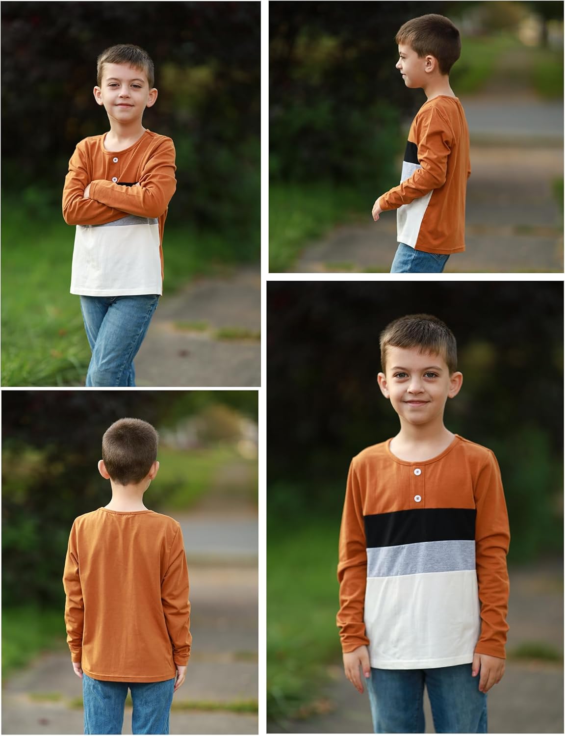 Arshiner Kids Boys Henley Shirts Cotton Long Sleeve Crewneck T-Shirts Color Block Tee Tops 3-12 Years - Image 6