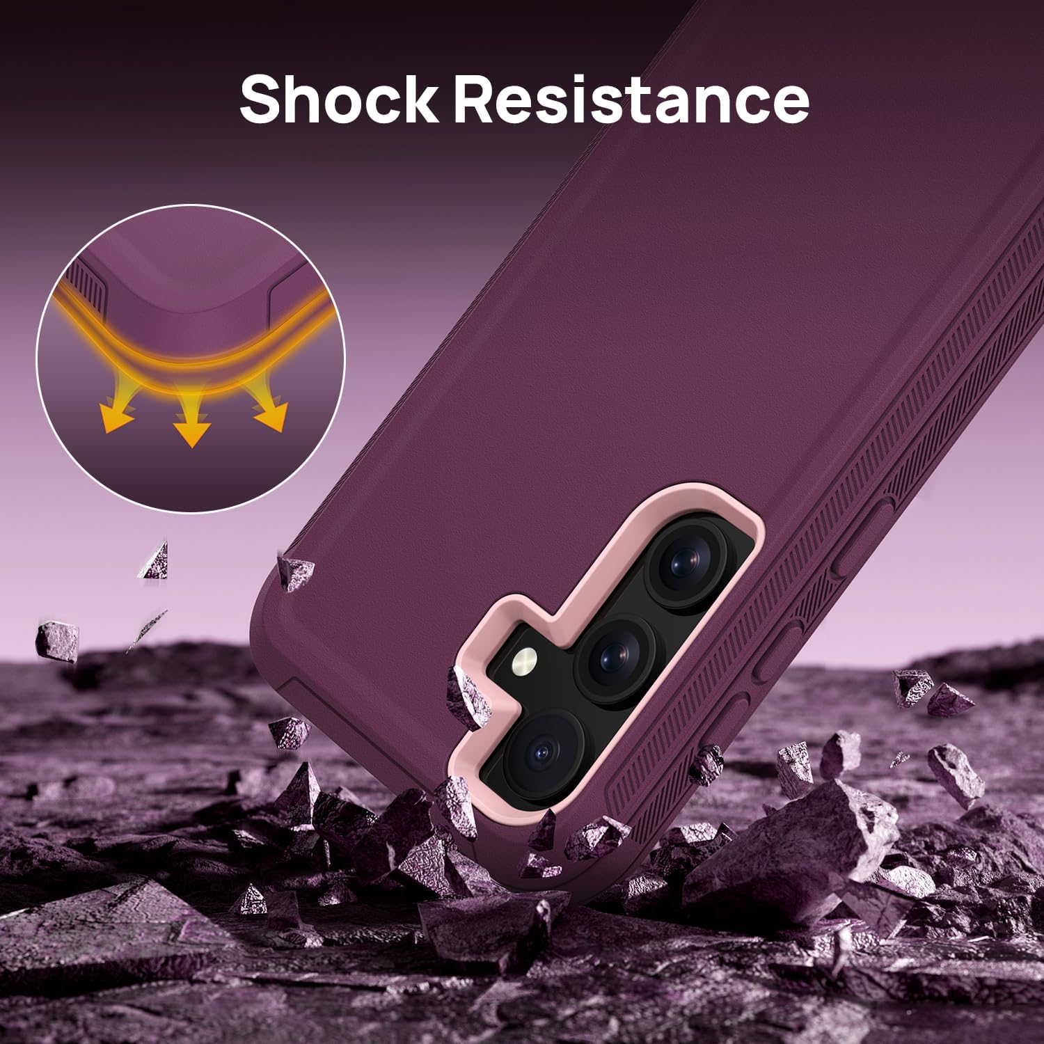 for Samsung Galaxy S25 Protective Case, Heavy Duty [Shockproof] [Dropproof] [Dustproof] Phone Case 3-Layer Rugged Hard Cover, Purple/Pink - Image 4