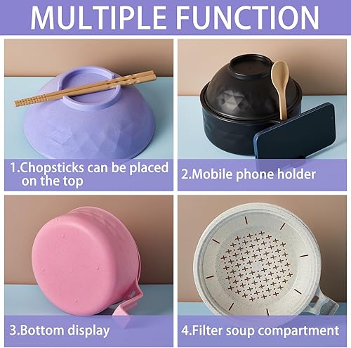 Miniatura 3 de 4 Juegos de Cocedor de Ramen para Microondas de 33 oz, Juego de Tazones de Ramen Rápido, Cocedor de Fideos para Microondas con Asa, Tazón de Fideos