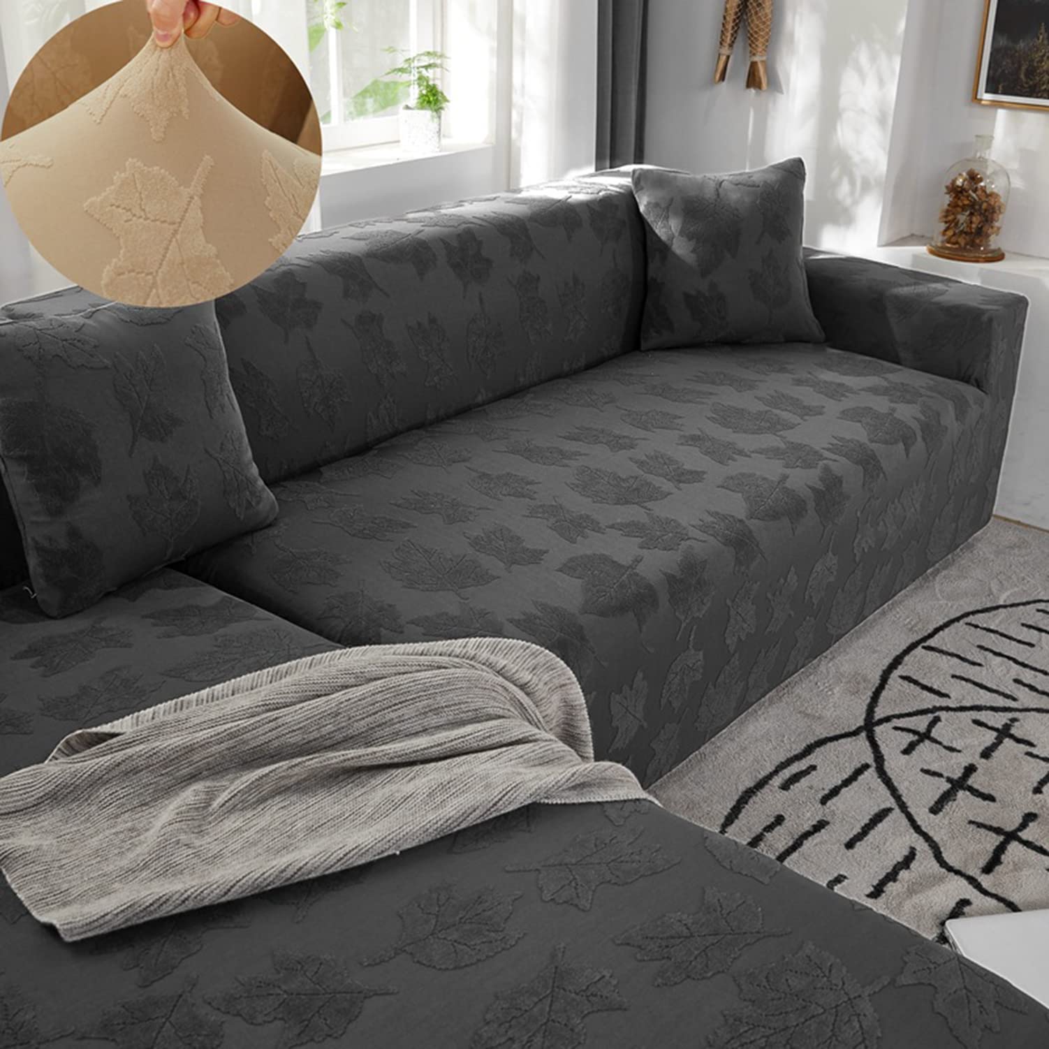 Housse de canapé sectionnelle extensible jacquard gris stretch protection totale