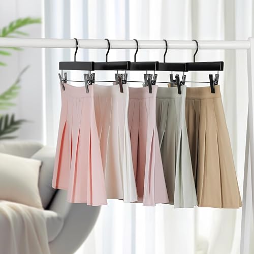 Miniatura 6 de TOPIA HANGER Perchas para pantalones, perchas de madera de cerezo de lujo con clips de metal de alta calidad y gancho plano giratorio de 360