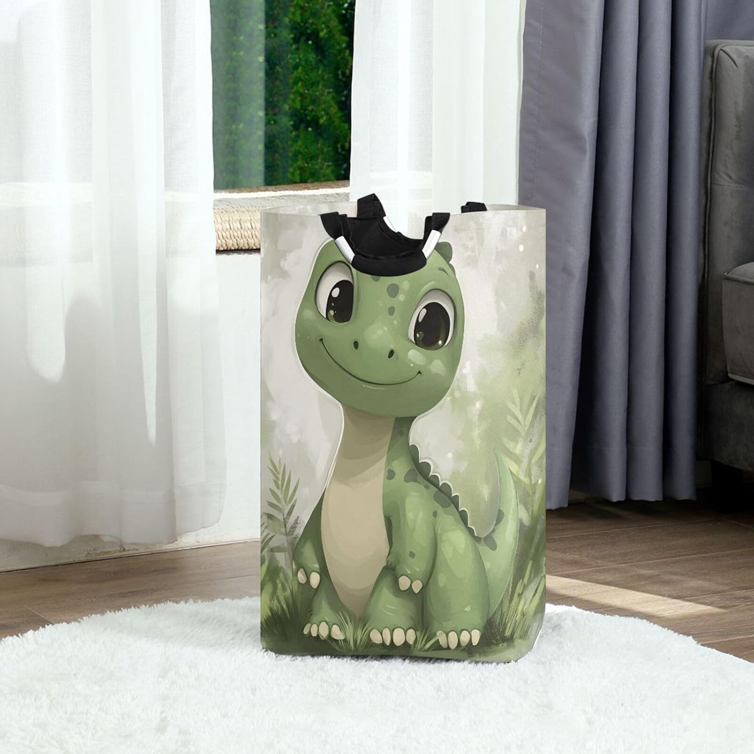ALAZA Cute Dinosaur Baby Dino Large Laundry Hamper Basket Laundry Bag Stylish Collapsible Oxford Cloth Home Storage Bin with Handles, 22.7 Inch image 2