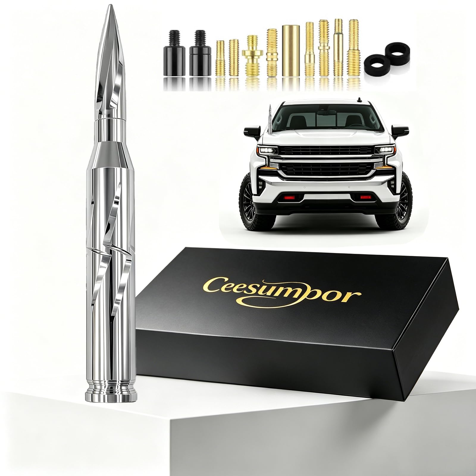 7.8in 50 Cal Bullet Antenna, Chrome Antenna Replacement for Truck