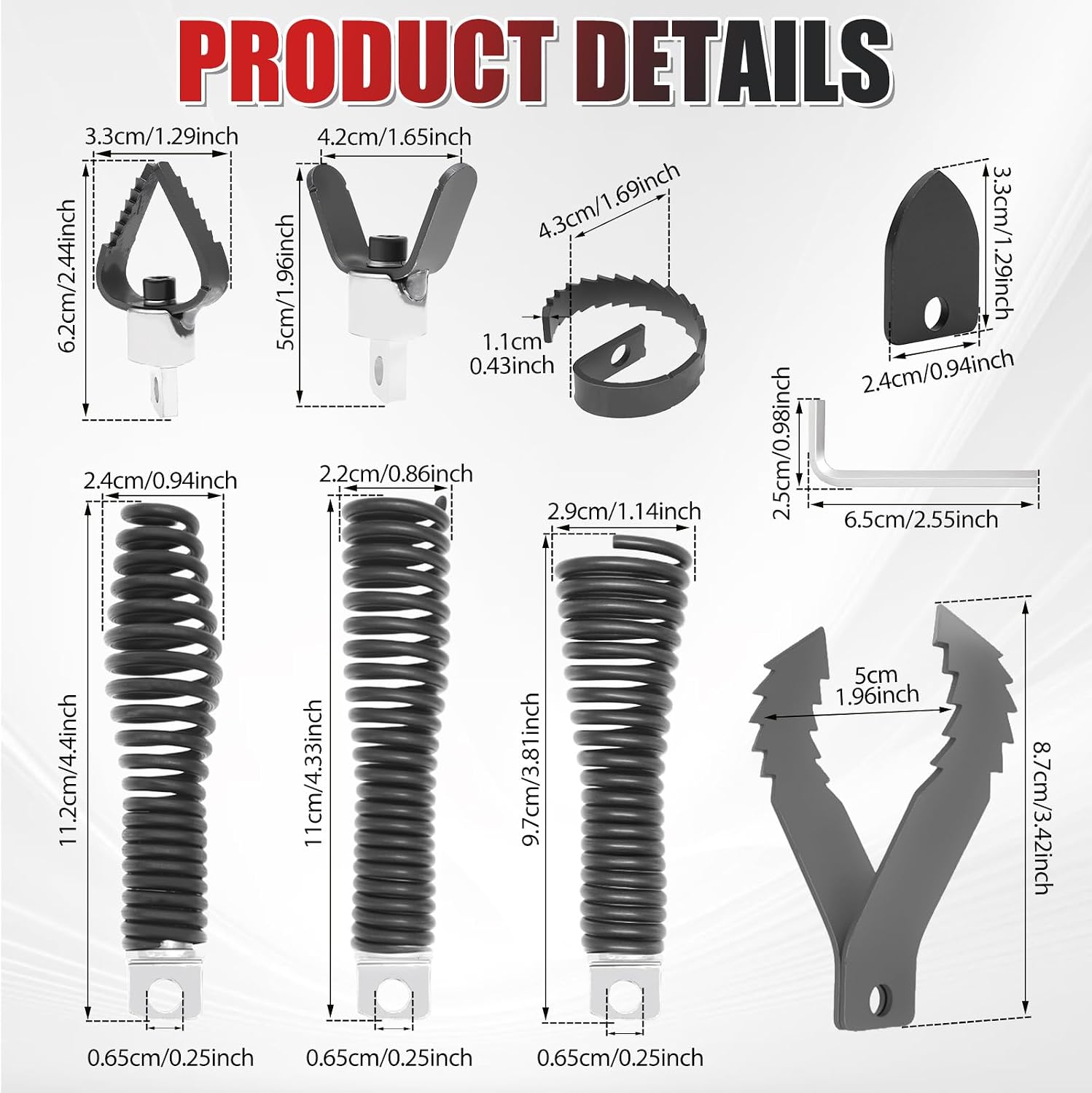 8Pcs Drain Snake Drill Attachment, Compatible with 50FT-100FT Drain Cleaning Machine Combination Cutter and Auger Set Fits 5/16 Inch to 3/4 Inch Snake Cable for Sink/Shower/Toilet Clogs(8,Black)