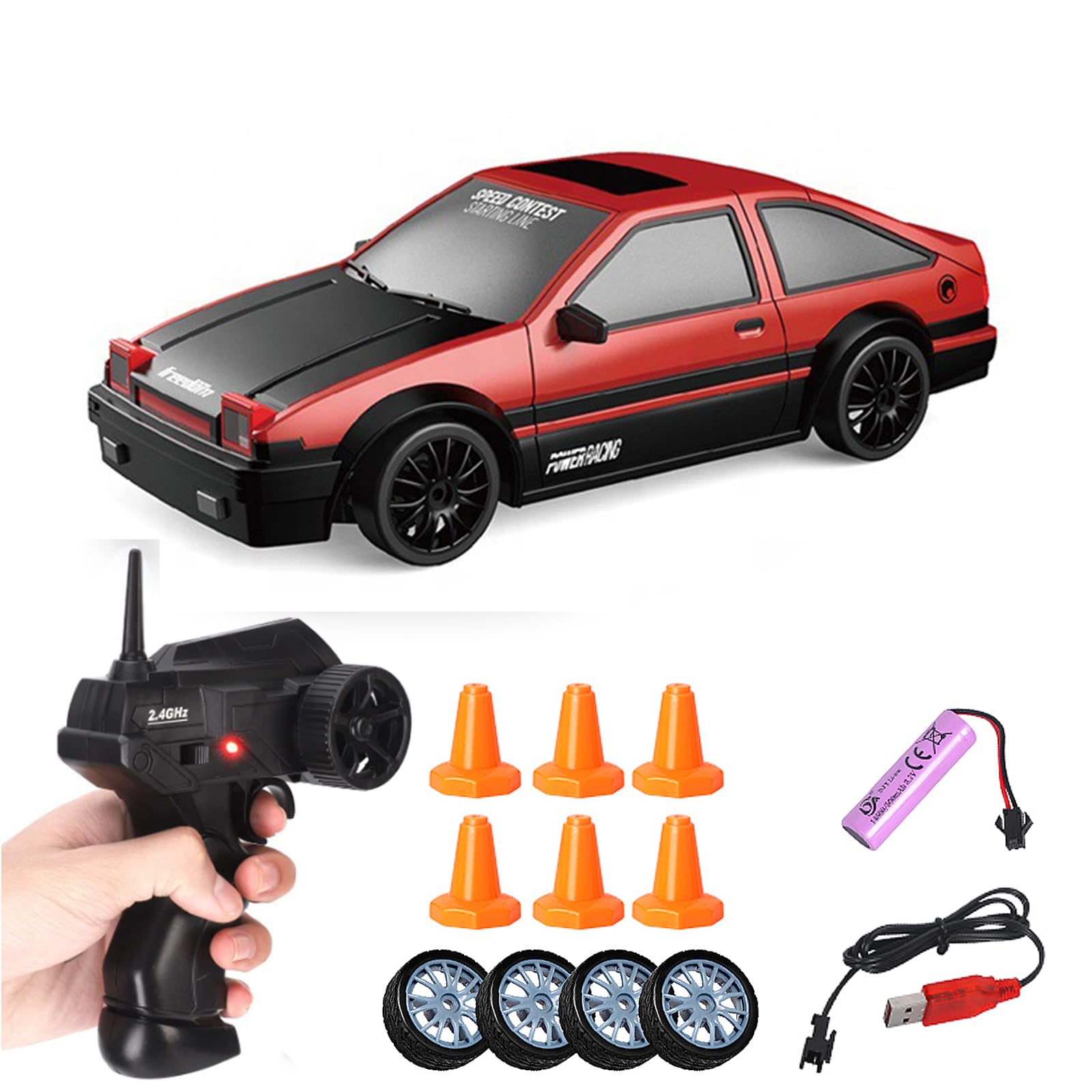 Siereolly RC Drift Car 1:24 Ferngesteuertes Auto 2,4Ghz Spielzeugauto 15km/h 4WD Ferngesteuertes Rennauto mit Arbeitsscheinwerfern Geschenk für Erwachsene Kinder