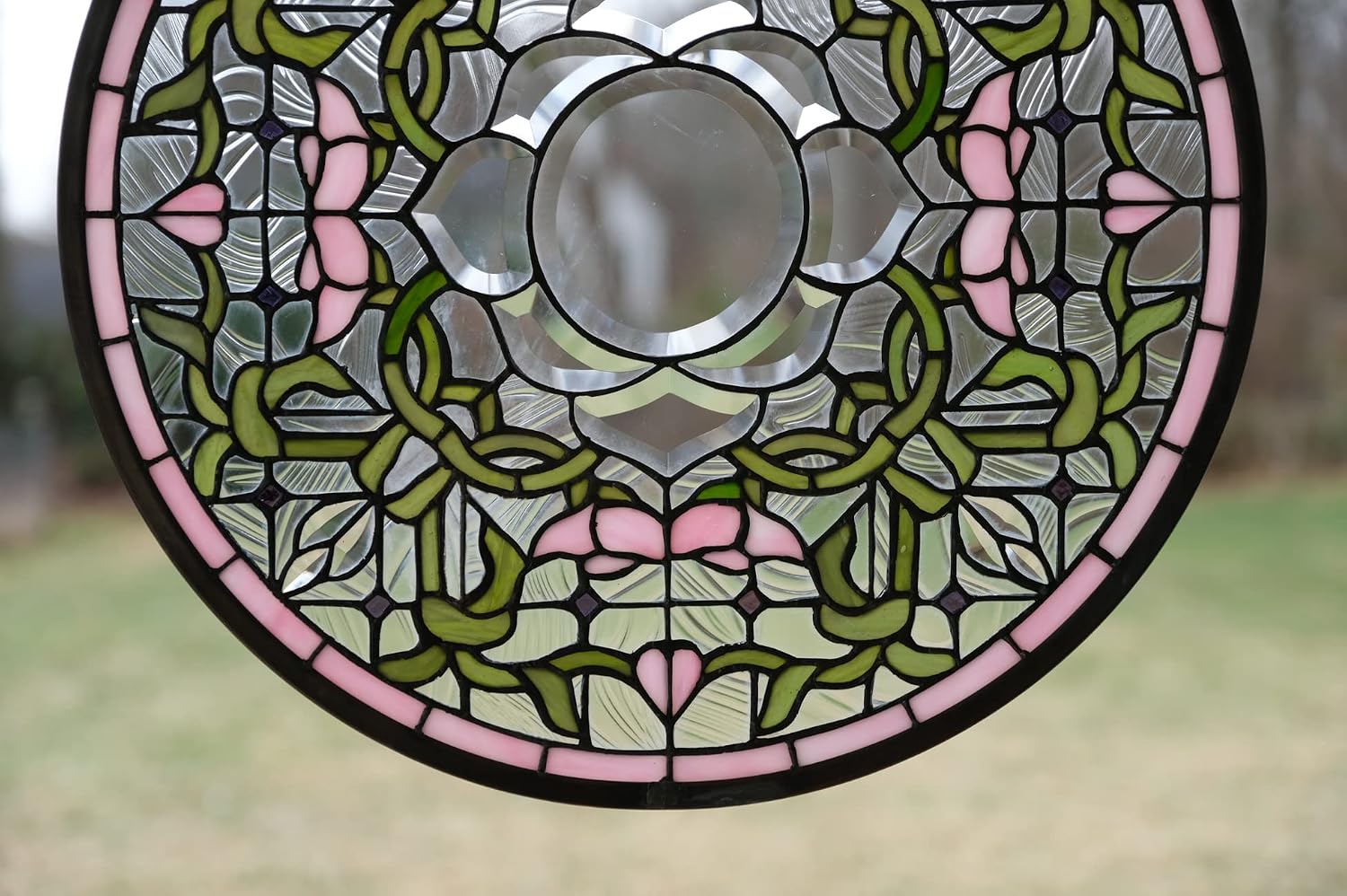 19.75" Dia Colorful Handcrafted Hanging Stained Glass Round Window Panel