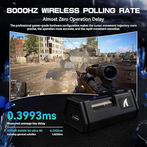 Miniatura 7 de ATTACK SHARK Ratón Gaming Inalámbrico R5 Ultra, 39g Fibra de Carbono Superligera Perforada, Sensor Óptico PAW3950MAX Nordic 52840 MCU Polling 8K DPI