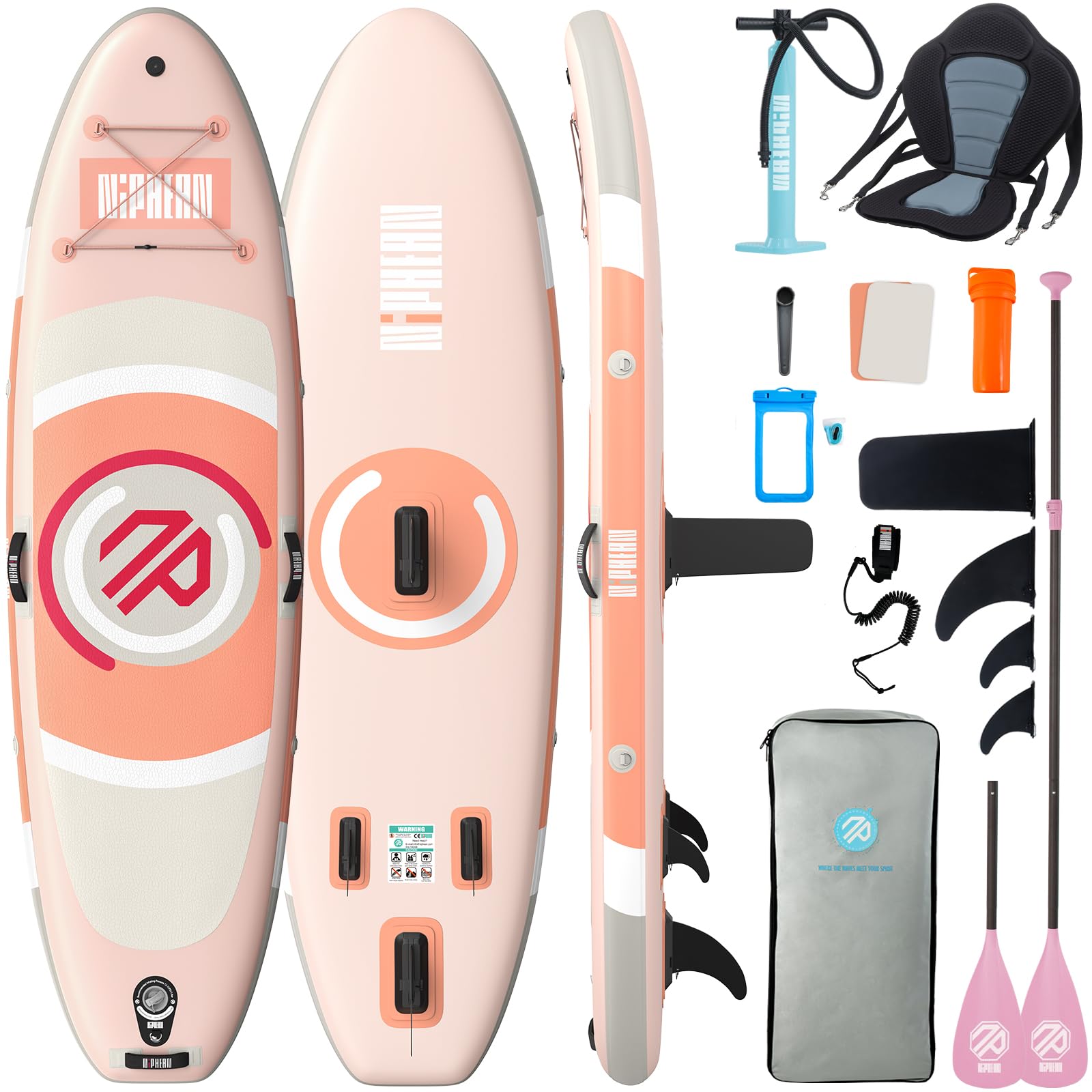 Niphean Stand up Paddling Board mit Sitz, (Ultraleichtes) SUP Board für Frauen, Standup Paddle Board mit +30% Balance StabilTrac-Finne, Anti-Rutsch Inflatable Paddle Board für Yoga&Haustierfreundlich