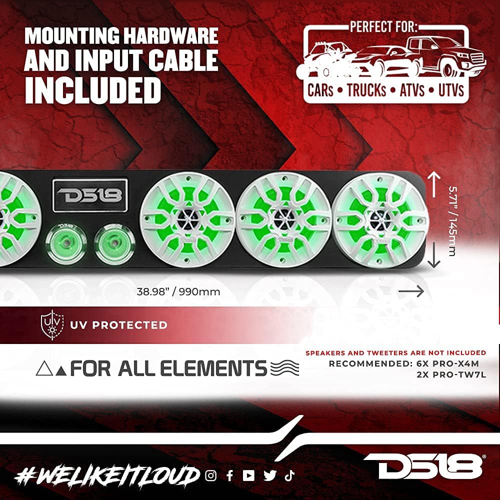 DS18 Hydro EN64-39 High Density Abs 39" Universal Speaker Enclosure, Fits 6 X 4 Speakers and 2 x 1 Tweeters - for All Elements Cars, ATVs, UVTs - No Speakers