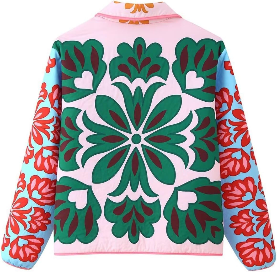 Womens Floral Print Quilted Jacket Lightweight Flower Boho Padded Puffer Jacket Coat