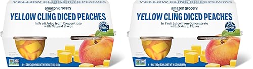 Amazon Fresh, Yellow Cling Diced Peaches in Fruit Juice, 4