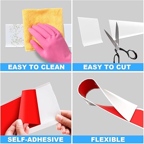 Miniatura 5 de Duzzy Moldura flexible para zócalo, 4 pulgadas de ancho x 40 pies de largo, moldura de goma para despegar y pegar, base de pared de vinilo