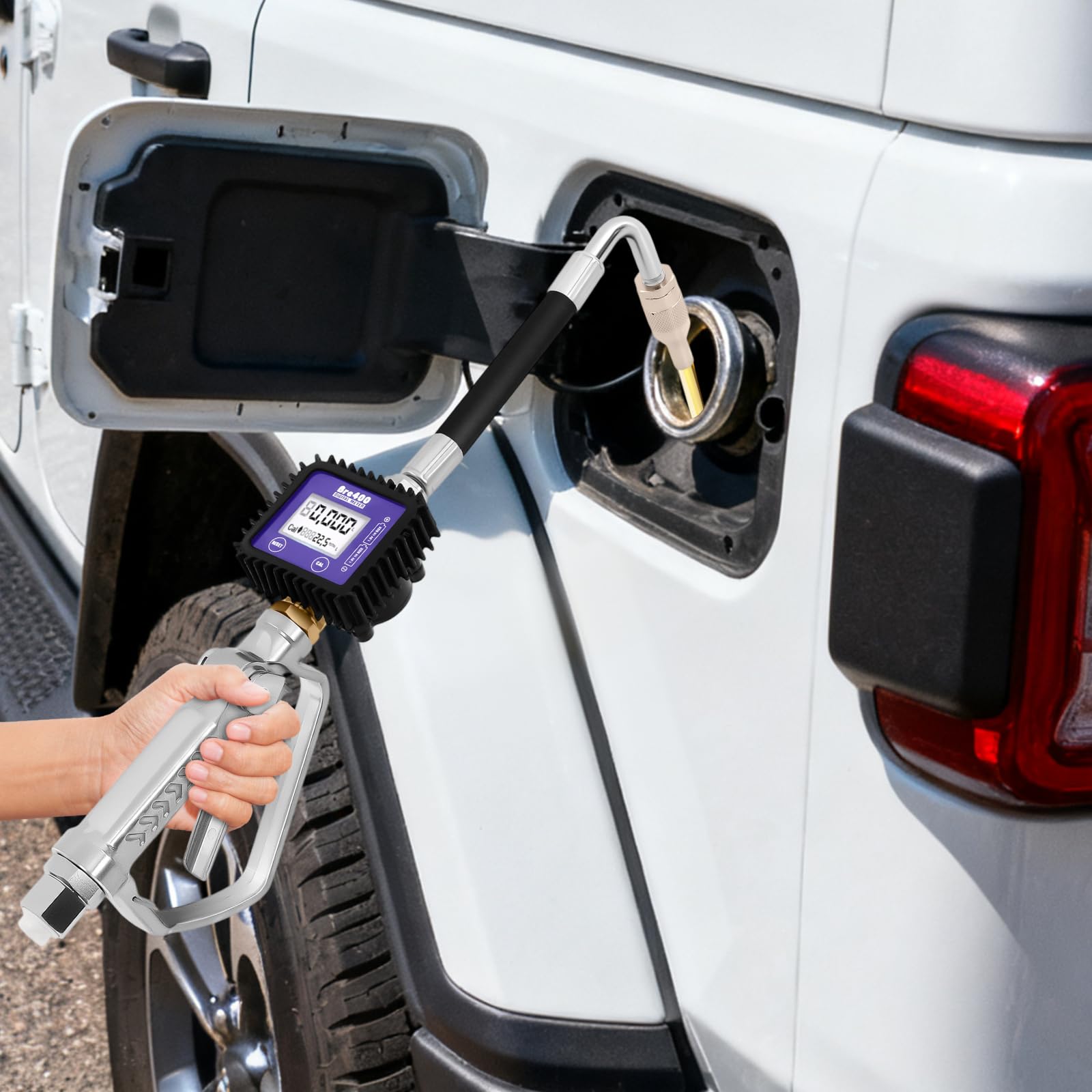 Pompa di trasferimento digitale, distributore di olio elettronico per auto, officina, argento | Ideale per officina e garage, ergonomico, con display LCD, consente un dosaggio del liquido comodo e veloce