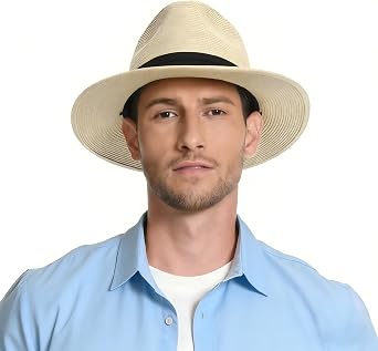 Panama Hat Sun Hats for Men Women Wide Brim Fedora Straw Beach Hat UV UPF 80+