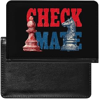 Chess Check Mate Passport Vaccine Card Holder PU Cover Wallet Travel Document Organizer