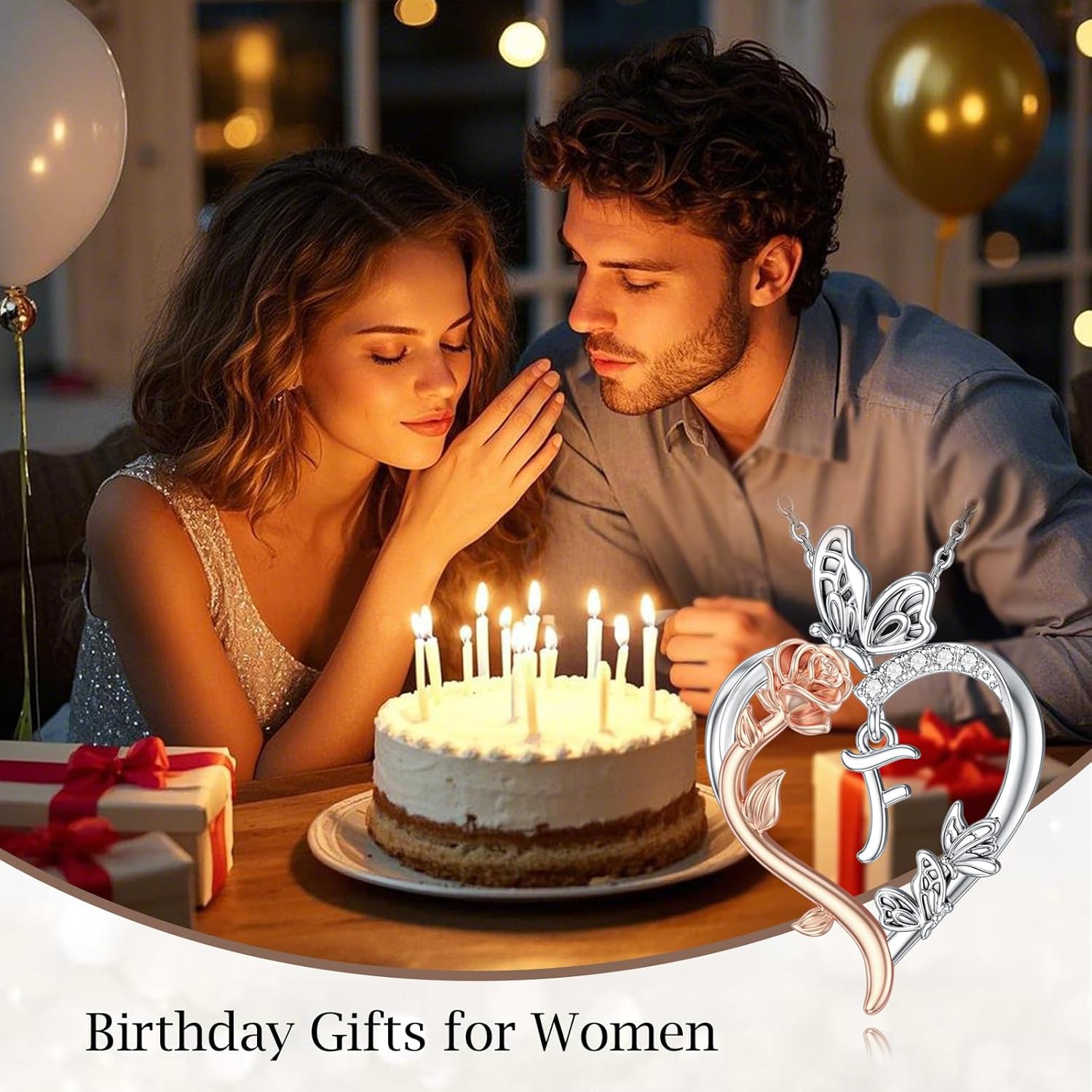 TOUPOP Valentines Day Gifts for Her 925 Sterling Silver Rose Heart Initial Necklace Butterfly Heart Jewelry Anniversary Birthday Gifts for Her Wife Girlfriend Mom - Image 3