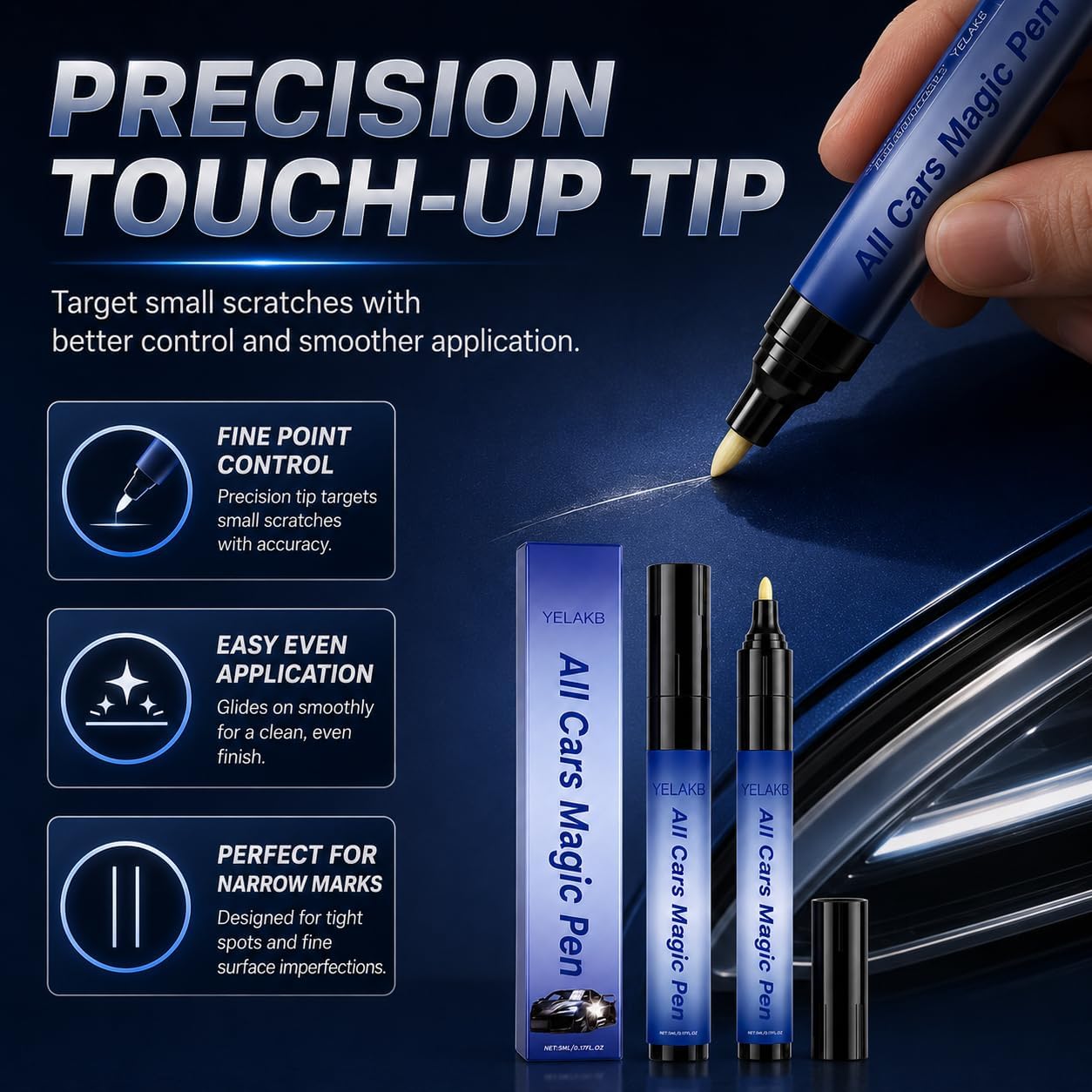 2PCS Magic Car Scratch Removal Pen, Car Scratch Remover Pen, Quick Paint Scratch Repair Pen, Waterproof & Sunproof Touch Up Pen for All Vehicles & Most Colors Clear