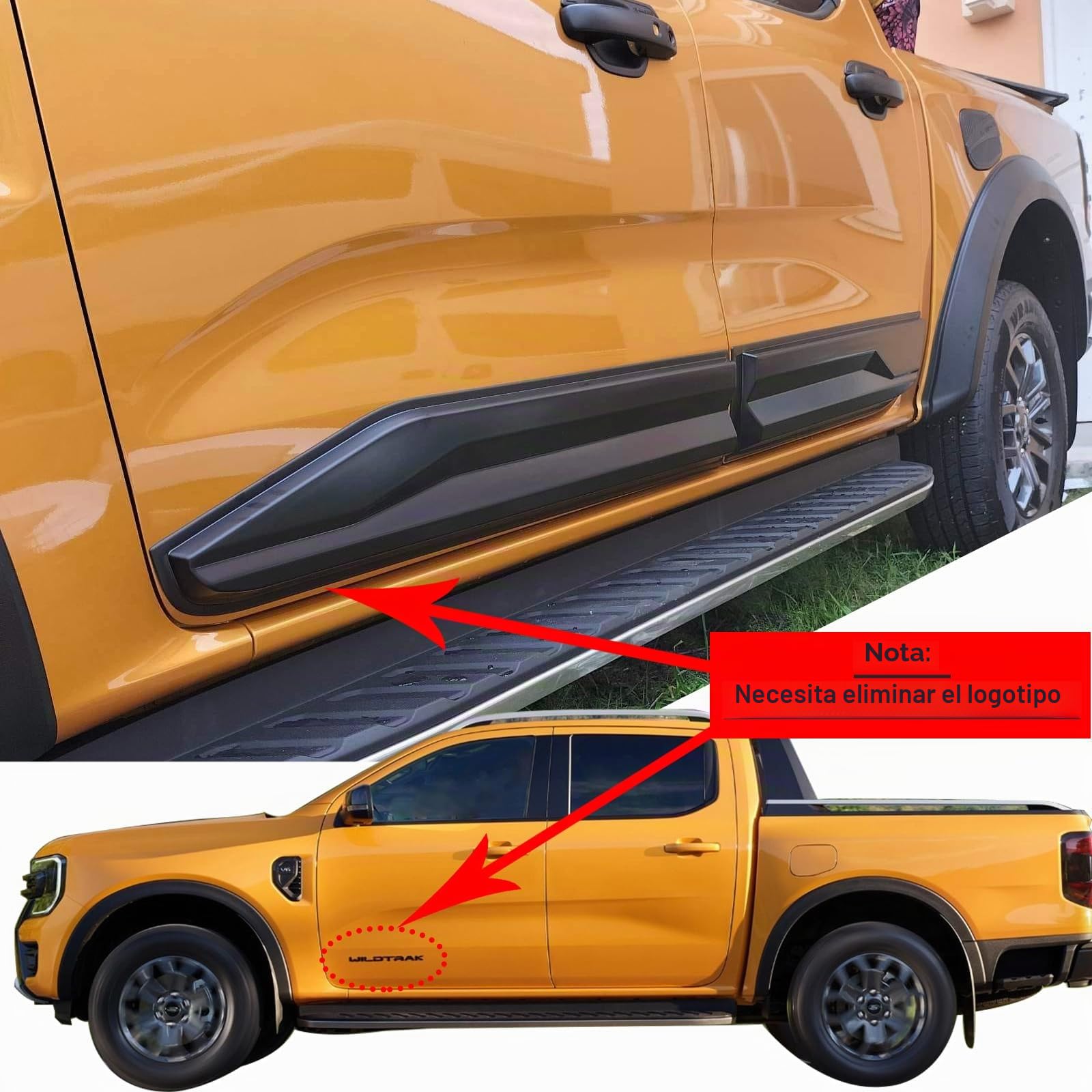 Fenders Molduras Laterales para Ford Ranger T9 2023-2024-2025 Wildtrak XL XLT Limited Platinum ABS Revestimiento de carrocería de Puerta Lateral