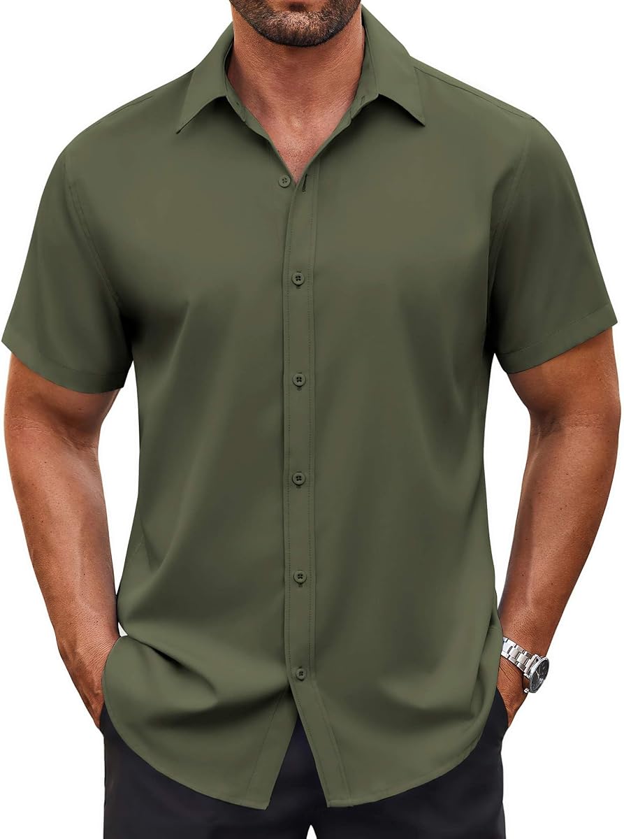 COOFANDY Men's Button Down Shirt Short Sleeve Dress Shirt Casual Beach Summer Wedding Shirt