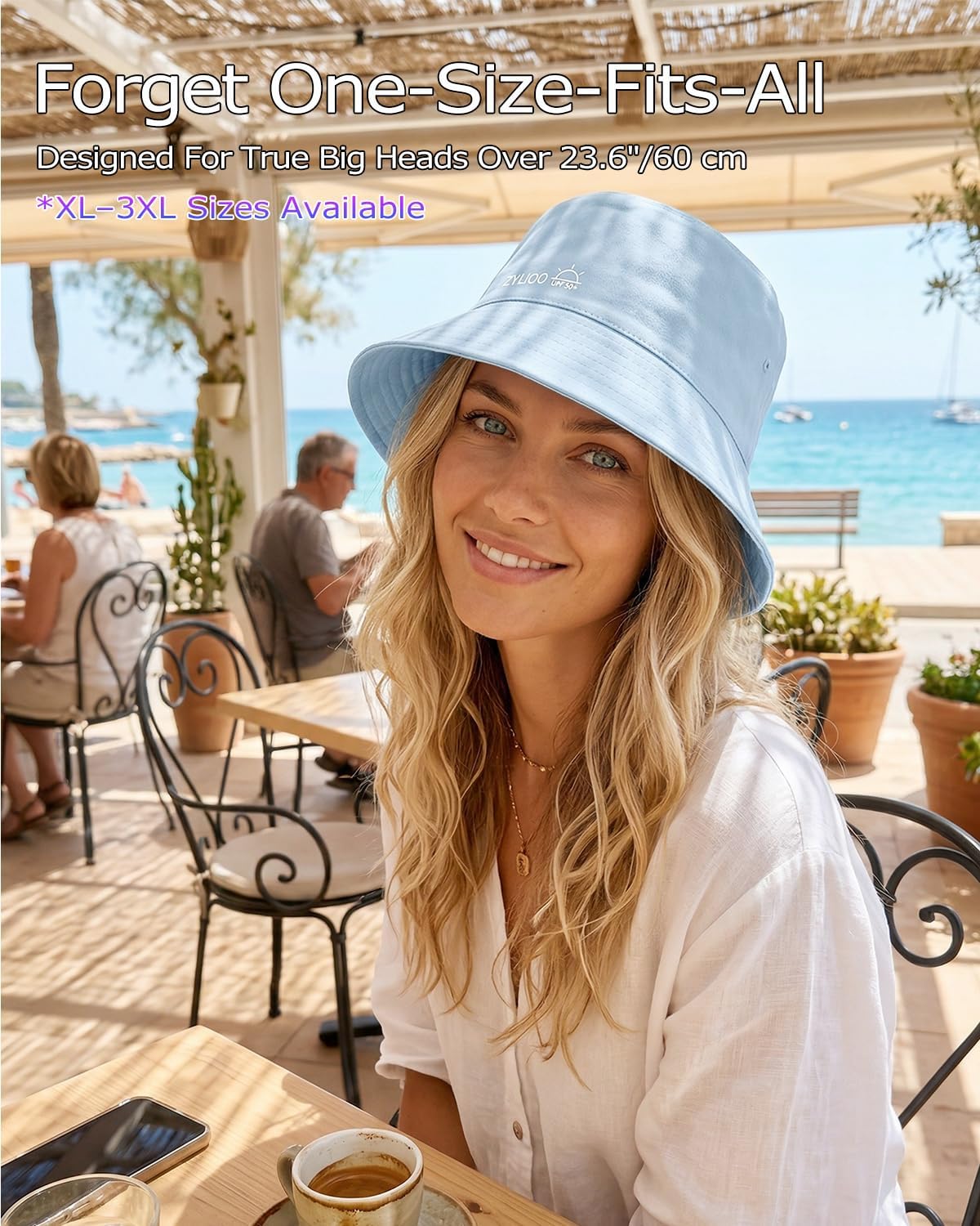 Zylioo Big Head Reversible Bucket Hat, Oversize Cooling Travel Hat, Double Sided Summer Hat for Men Women, Beach Sun Hat