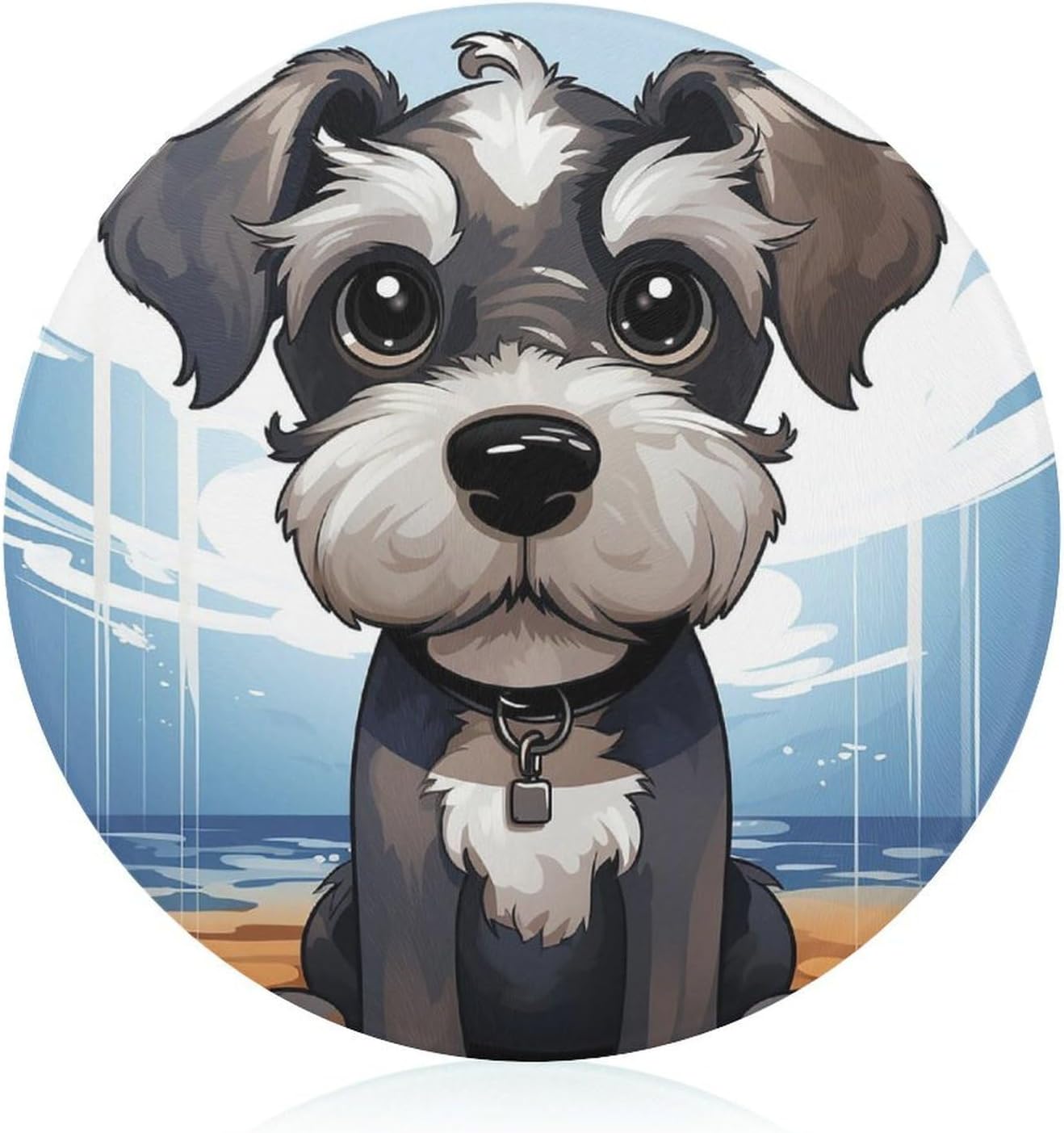 Adorable Schnauzer Tempered Glass Cutting Board for Kitchen | Round Glass Chopping Board Heat Resistant Glass Butcher Block Decorative Charcuterie Board for Fruits, Cheese, Small Prep