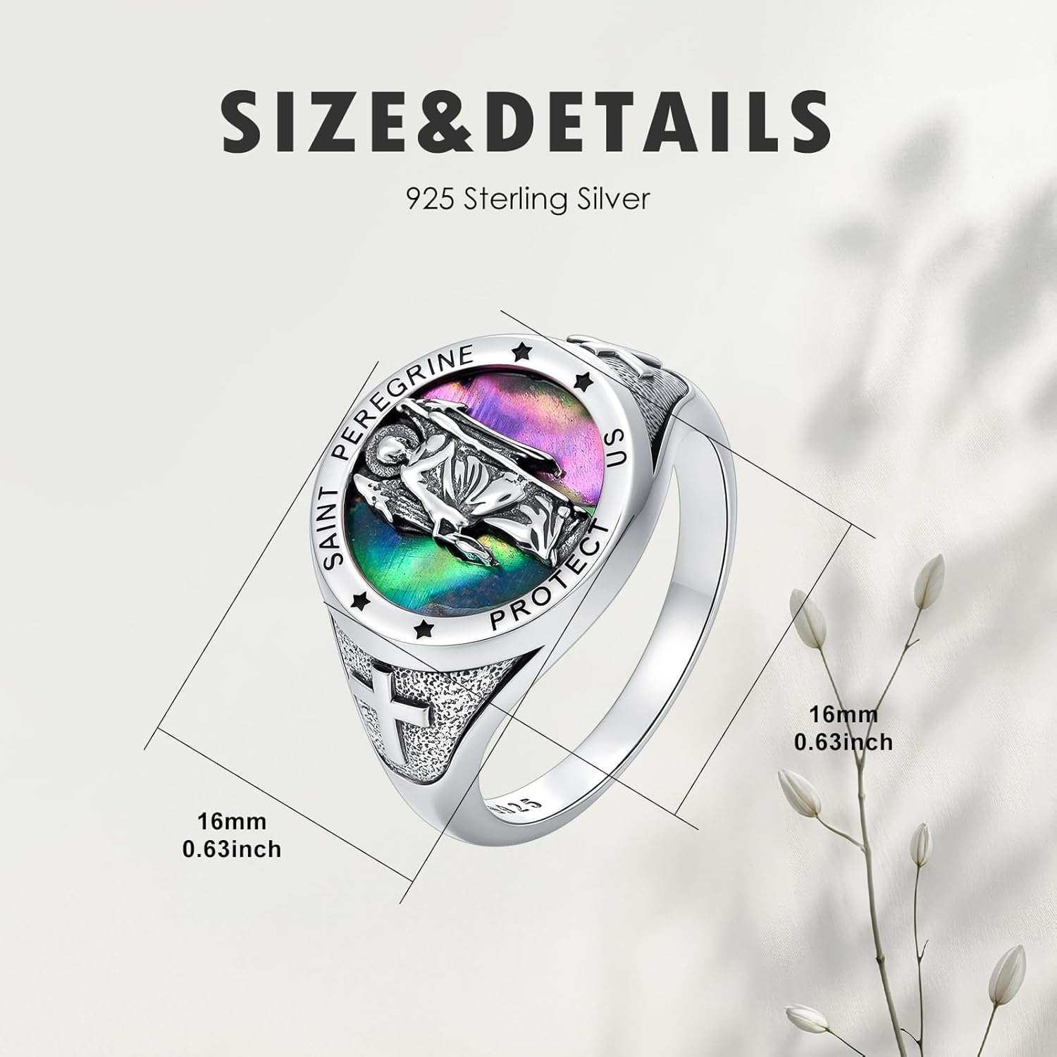 PROESS Saint Michael/Peregrine/Florian/Archangel Raphael Ring 925 Sterling Silver Catholic Protector Ring Jewelry for Women Men - Image 6