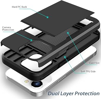 ZUSLAB Wallet Case Compatible with Apple iPhone 13 2021 Phone Case with Card Holder Shockproof Anti Scratch Cover with Tempered Glass Screen Protectors[x2Pack] Black