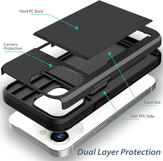 ZUSLAB Wallet Case Compatible with Apple iPhone 13 2021 Phone Case with Card Holder Shockproof Anti Scratch Cover with Tempered Glass Screen Protectors[x2Pack] Black