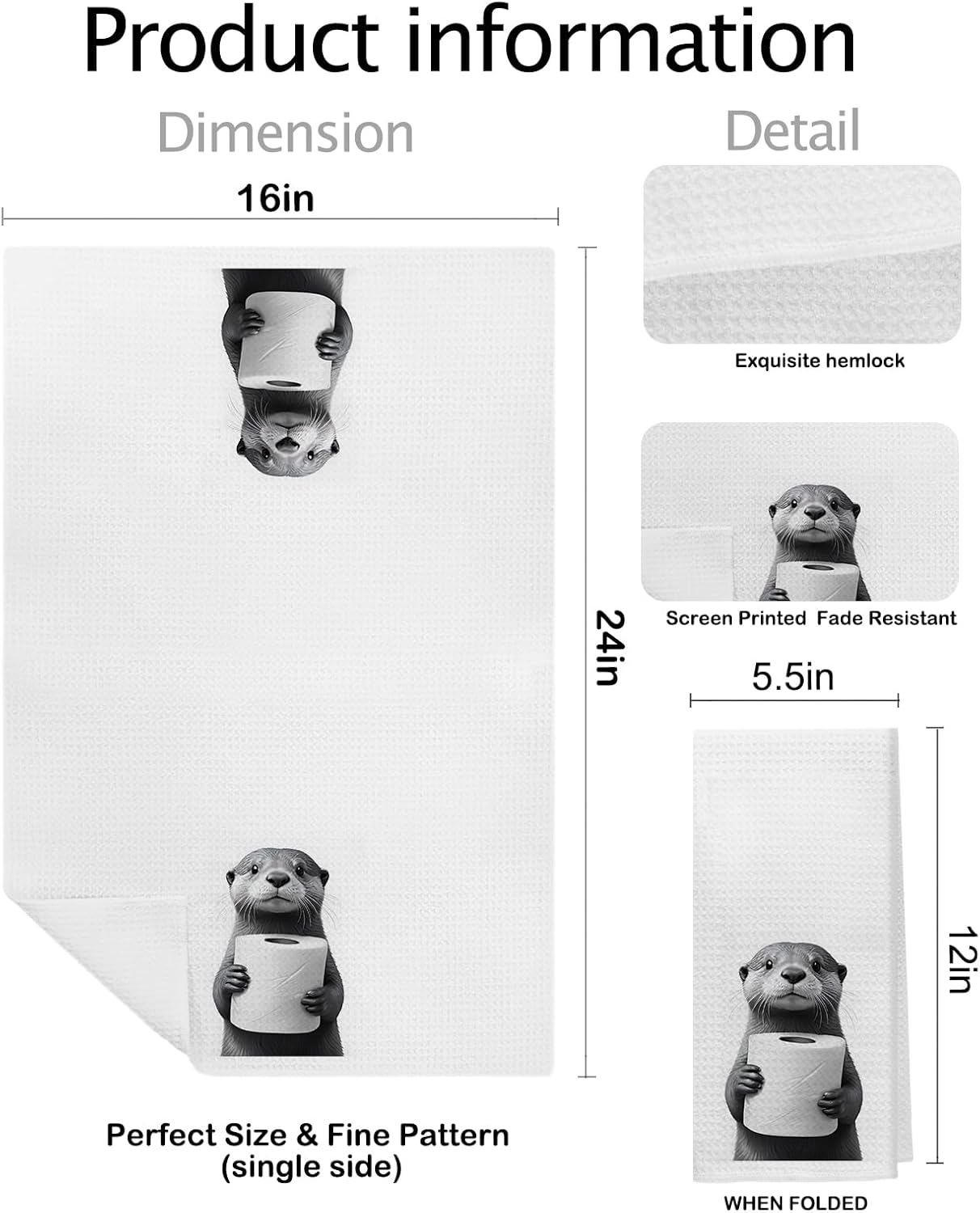 Funny Otter Kids Hand Towels for Bathroom, Sea Otter Gifts Bathroom Hand Towels, Kids Kitchen Towel Decor, 16x24 Inch - Image 2