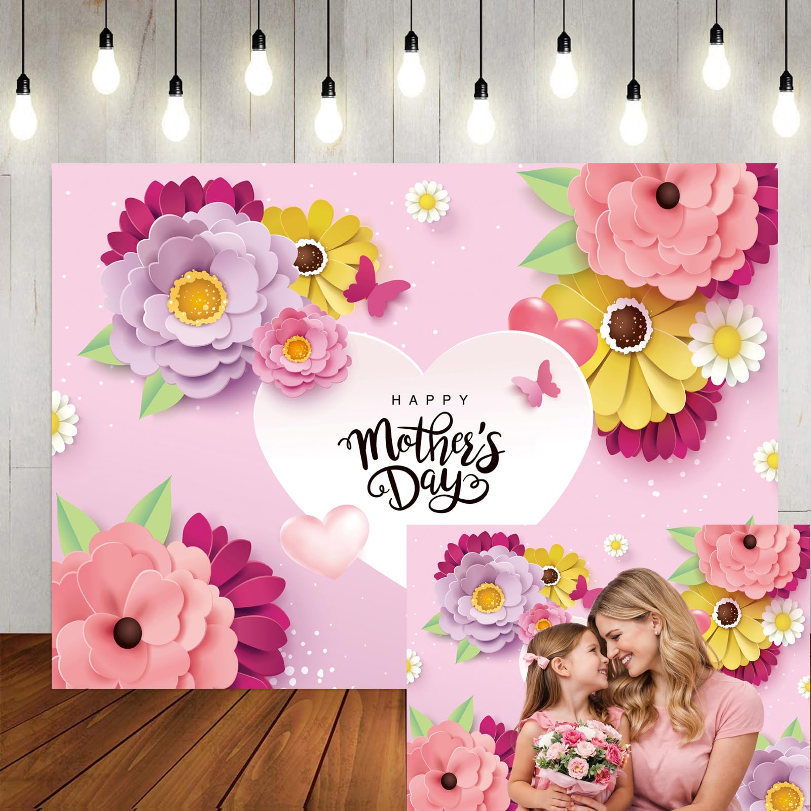 LTLYH 7x5ft Happy Mother's Day Photo Backdrops Thanks Mother Party Photoshoot Backdrop Mom's Day Party Decorations Banner Backdrop Mother's Day