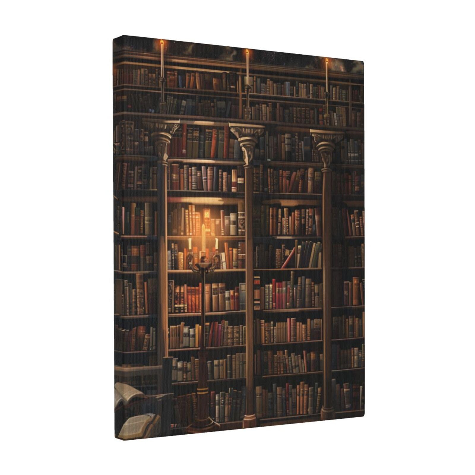 YKLJG Book Room Mysterious Library Printed Wall Art Canvas Prints 30x40 CM Wooden Framed Picture Painting Artwork for Bedroom Kitchen Home Office Decor