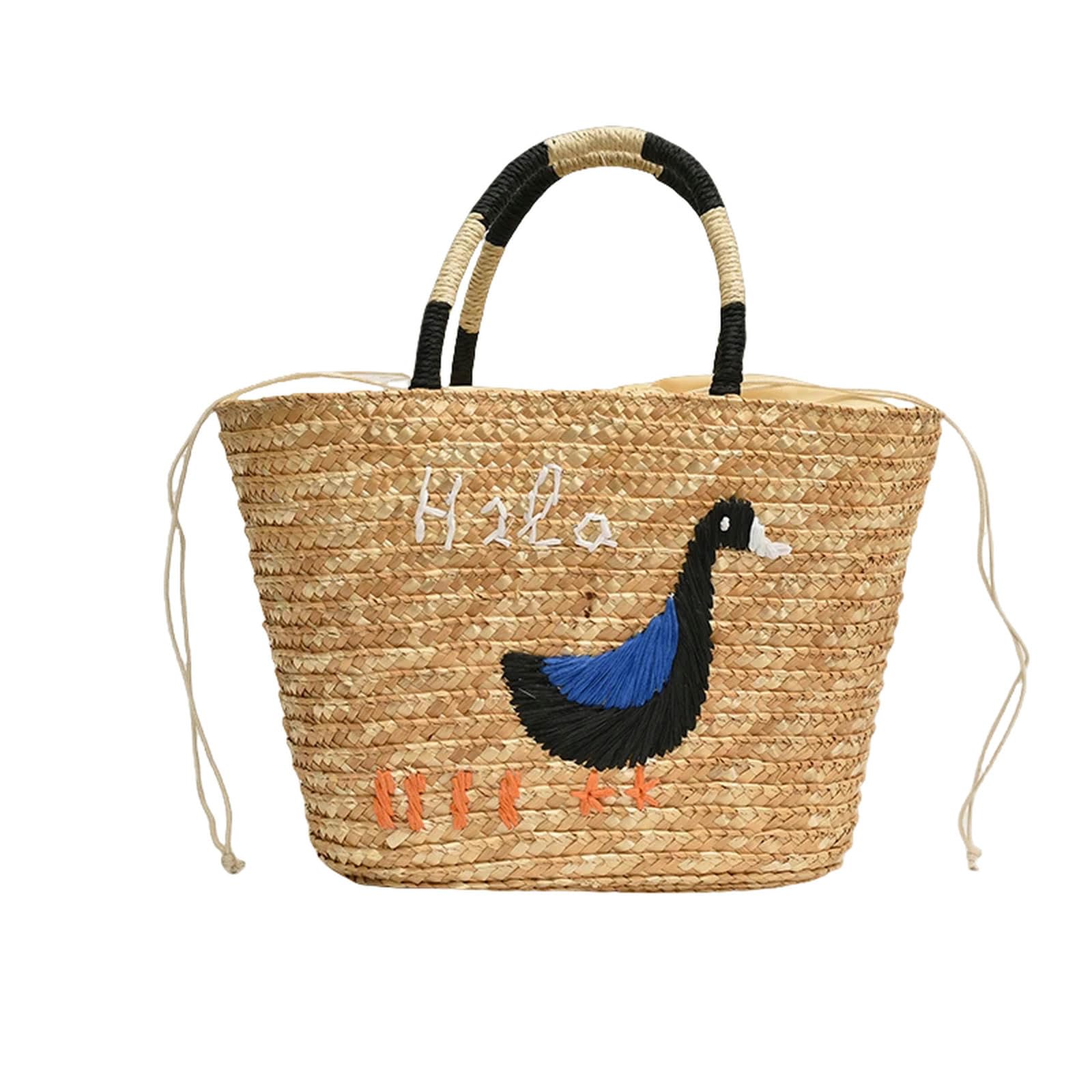 Borsa Paglia Estate Straw Bag Donne Grande capacità Maniglia Borsa A Spalla Handmade Tessuto Borsa Vacanza-Khaki