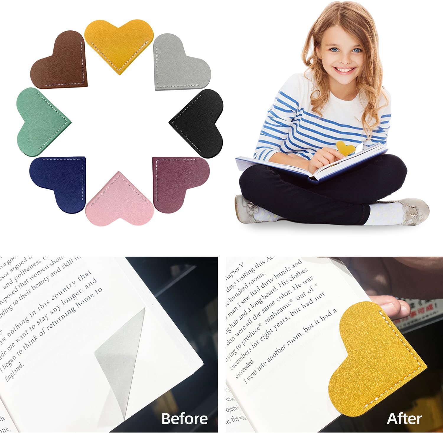 24Pcs Leather Heart Bookmarks,Cute Corner Page Book Marks,Book Accessories for Kids Women Book Lovers Teachers,Handmade Reading Gifts - Image 5