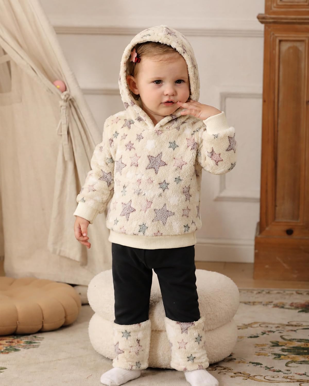 Jecson Toddler Girl Clothes Baby Girl Fleece Hoodie Outfits Thick Thermal Winter Leggings 2Pcs Clothing Sets 6M-4T image 2