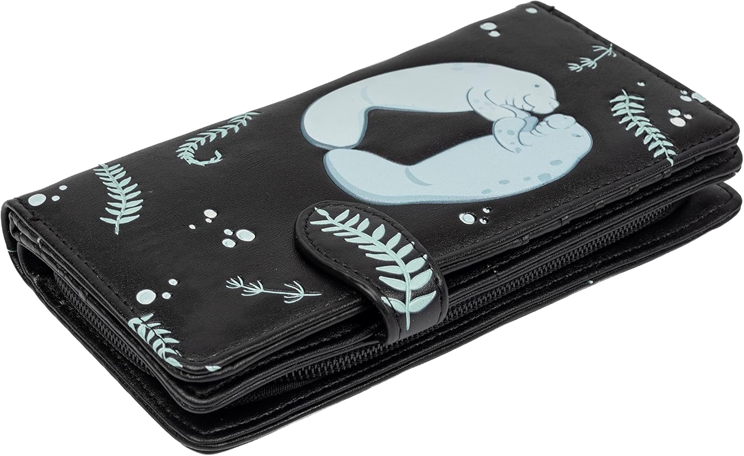 Shag Wear Women's Premium Vegan Clutch Cardholder Wallet Zipper Purse with Pretty Manatees Playhouse, Black - Image 3
