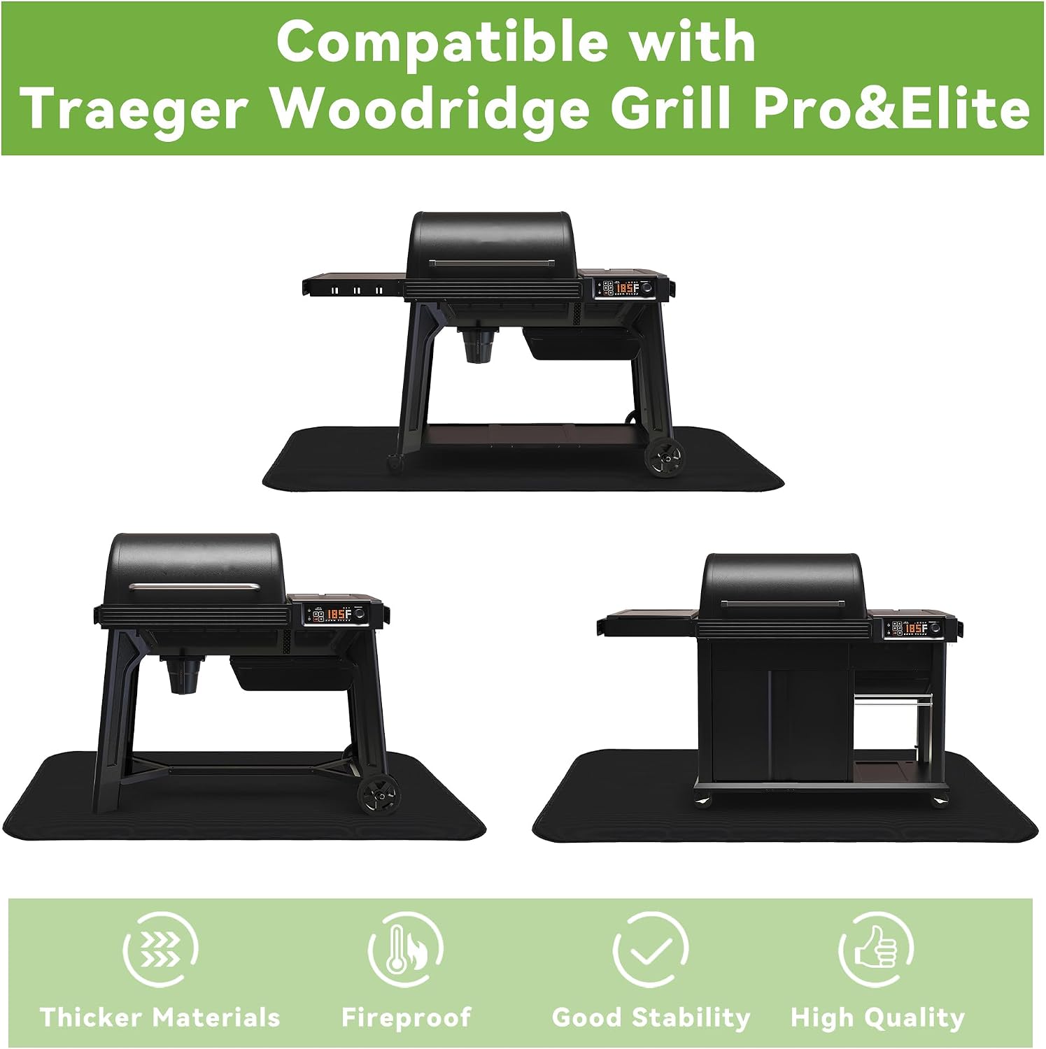 Grill Mats Compatible with Traeger Grills Woodridge Pro and Elite Grills, Double-Sided Flame-Resistant Smoke Grill Mat for Outdoor Cooking, Grill Accessories for Traeger Woodridge Grill