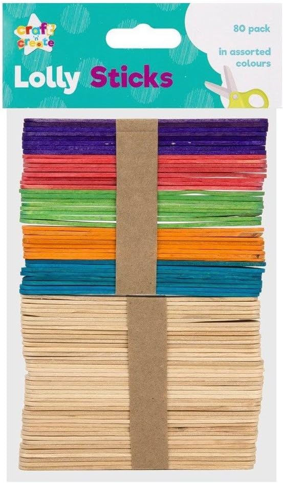 80 x Wooden Large Flat Plain Coloured Lolly Sticks Lollipop Lolli Ice Art Craft.