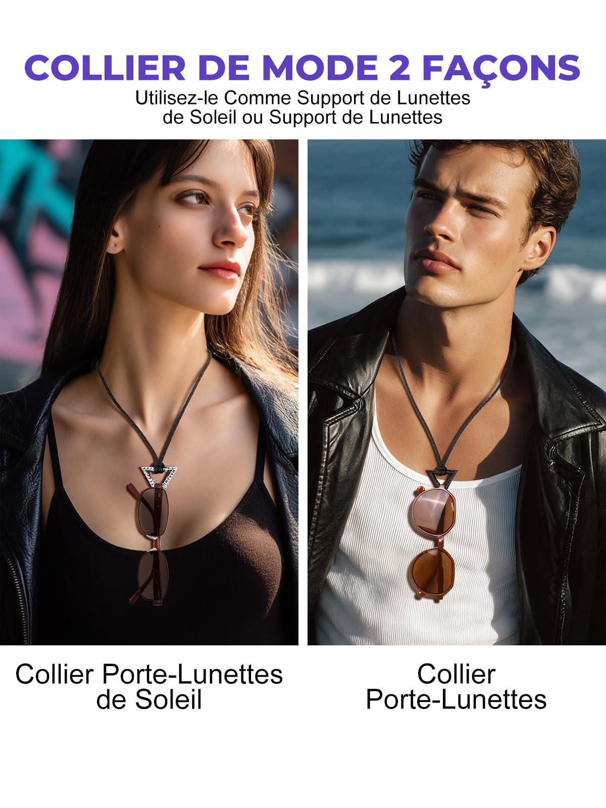 Bandmax Collier Rune Viking Homme/Noir, Pendentif Möbius de Triangle Inversé/Infini/Anneau avec Chaîne Cordon 2,5mm Réglable de 46cm à 76cm