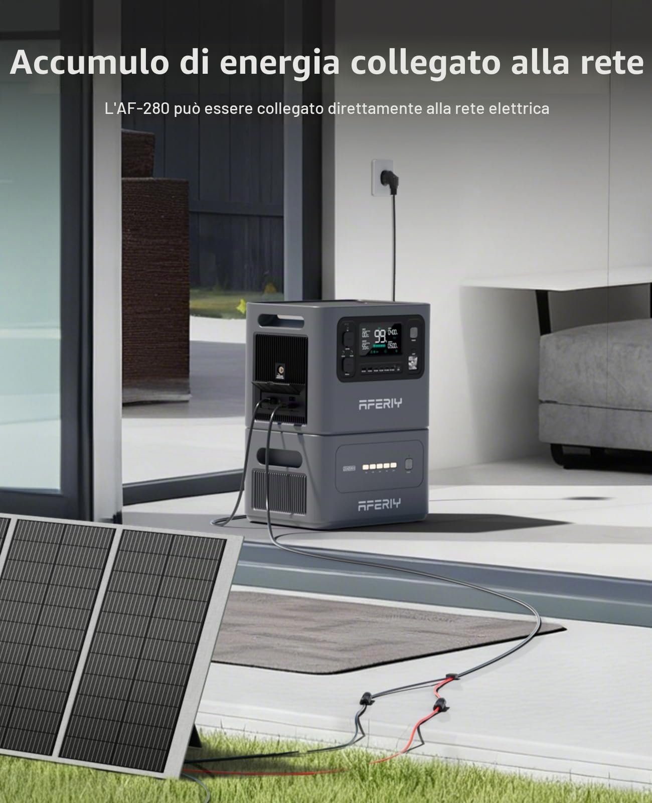 AFERIY P280 Power Station 2800W 2048Wh LiFePO4 Espandibile fino 10240Wh Ricarica Rapida 1,5H Centrale Elettrica Portatile Generatore Solare per Casa Campeggio Accumulatore di Energia UPS Emergenze APP