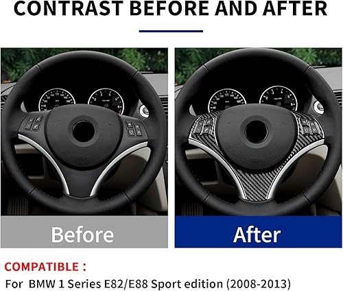 Miniatura 3 de JUPIZEUS Cubierta de fibra de carbono, para BMW, panel de botón de volante deportivo para BMW Serie 1 E81 E82 E87 E88 2008 2009 2010 2011 2012 2013,