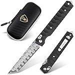 AUBEY Damascus Axis Lock Pocket Knife, 3.54 Tanto Blade Crossbar Lock Folding Knives with Clip for Men Women, Aluminum Handle with Glass Breaker for EDC Camping Gift
